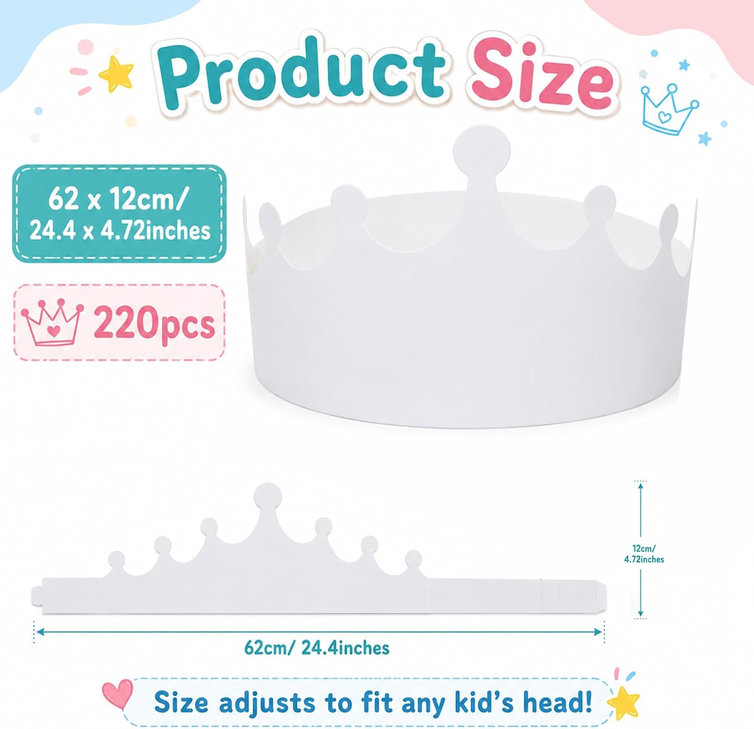 220Pcs White Paper Crowns for Kids to Decorat, DIY Birthday Hats Bulk image 2