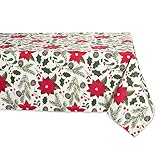 DII Woodland Holly Christmas Holiday Kitchen & Table Décor, Tablecloth, 52x52, Poinsettia & Christmas Greenery