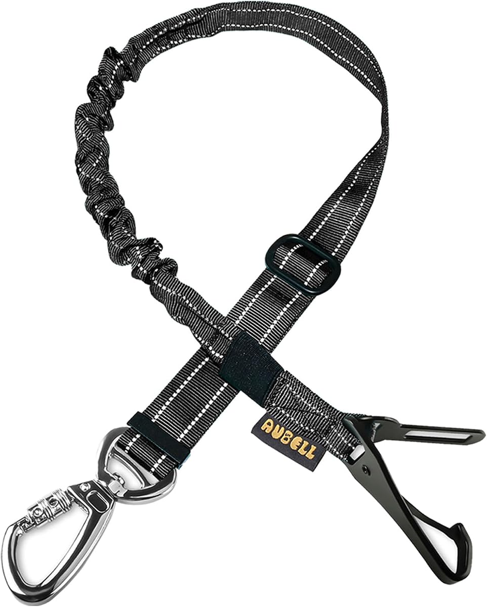 AUBELL Dog Seat Belt for Car,Updated 3-in-1 Bungee Dog Car Harness,Black | Adjustable Reflective Heavy Duty Nylon Dog Car Seatbelt Tether with Clip Hook Latch & Buckle,360°Swivel Zinc Alloy Carabiner
