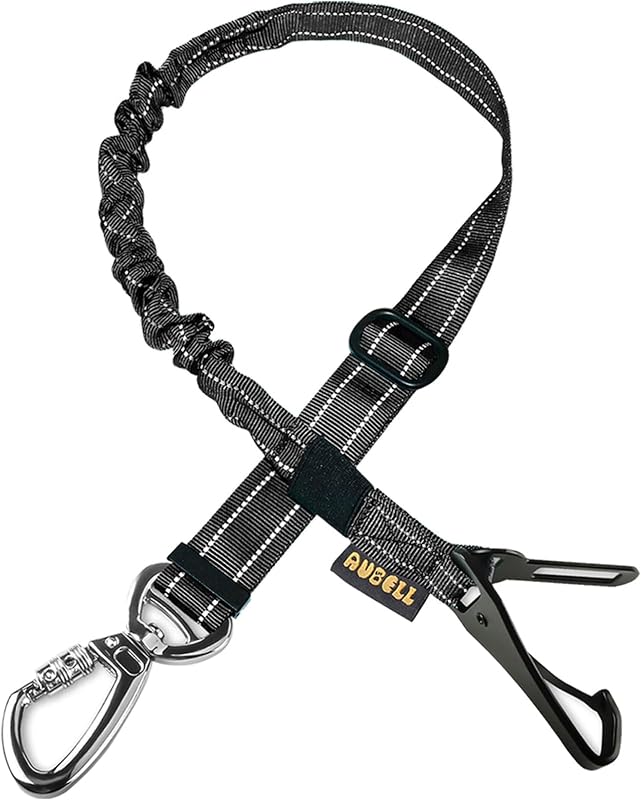 AUBELL Dog Seat Belt for Car,Updated 3-in-1 Bungee Dog Car Harness,Black | Adjustable Reflective Heavy Duty Nylon Dog Car Seatbelt Tether with Clip Hook Latch & Buckle,360°Swivel Zinc Alloy Carabiner