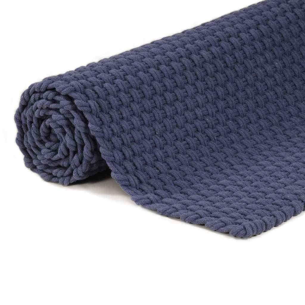 Tapis rectangulaire en coton - Bleu marine - 160 x 230 cm - Tissage plat - Antidérapant - Facile d'entretien - Pour salon, chambre à coucher, chambre d'enfant, couloir et balcon - Décoration