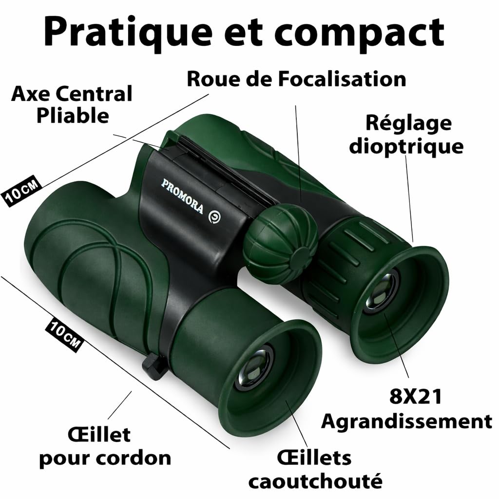 Jumelles Enfant - Cadeau et Jouet Parfait pour Les Garcons et Filles - Grossissement 8X21 - Ensemble Complet avec Loupe & Boussole - Jeux et Jouet Exterieur pour 3-12 Ans Garcons & Filles