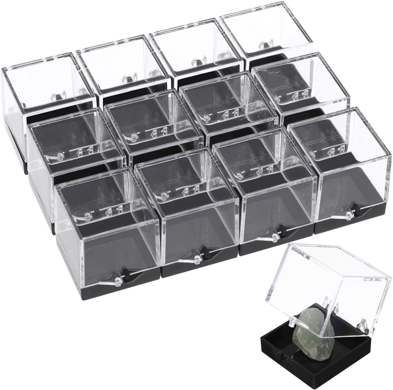 Cabilock 12pcs Mineral Specimen Collection Storage Box, Clear Cube Organizer Bins Small Display Case for Rock Collection Organizer