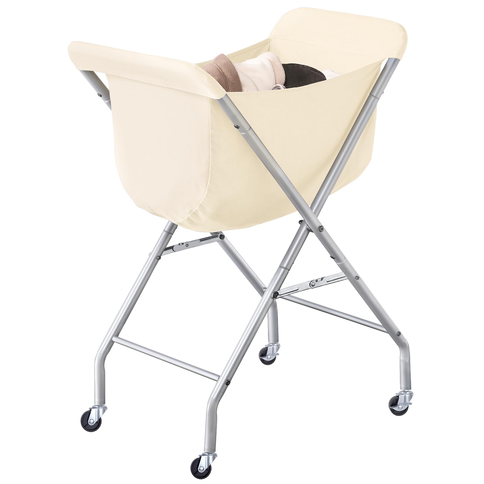 ELYKEN Carrello per bucato con ruote, cesto portabiancheria facile da rotolare da 81 cm di altezza con sacchetto interno removibile da 52 L, robusto cesto per vestiti con struttura in metallo e 4