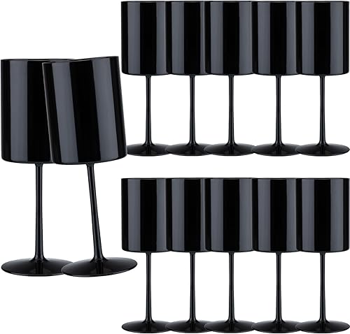Paquete de 12 copas de vino de plástico de 10 onzas, grandes y reutilizables, copas de champán vintage con tallo, vasos acrílicos inastillables para