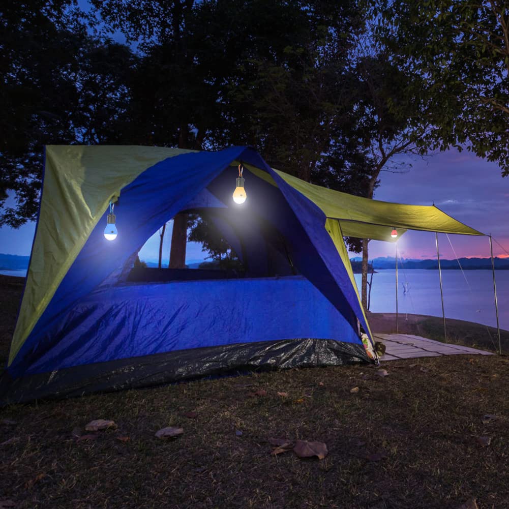 Flintronic 4 Piezas LED Lámpara Camping, Bombillas LED de Camping con Mosquetón, Mosquetón Camping LED Lámpara para Pesca, Luz Tienda de Campaña Emergencia Exterior para Caza, Senderismo, Montañismo