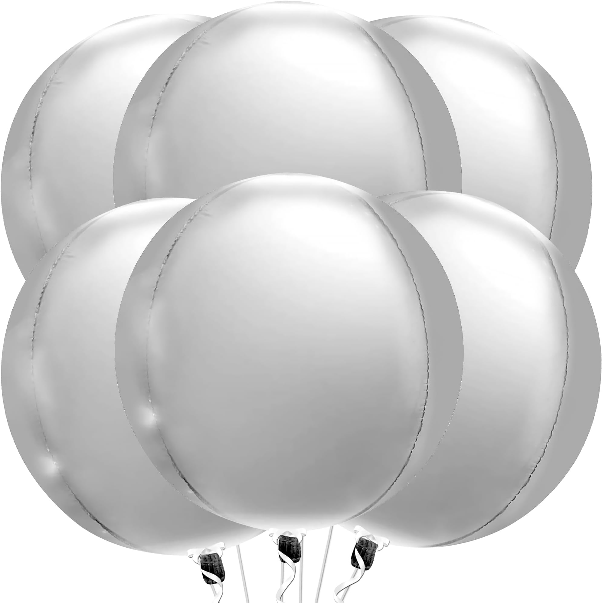 KatchOnLarge Silver Balloons - 22 Inch, Pack of 6 | 4D Round Mylar Balloons for Birthday Decorations