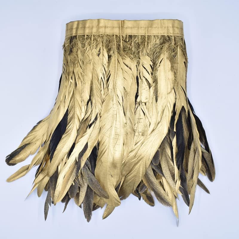 Zamihalaa - 2Meters Spray Gold Rooster Tail Coque Feather Trim Fringe Skirt Ribbon Tape Pheasant Feathers for Crafts Plume Decoration Plumas - 25-30CM 10-12inch