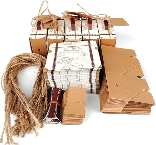 Miniatura 2 de 45 cajas de regalo con temática de viaje para maletas, vintage de papel kraft para regalo de caramelos, para fiestas temáticas, bodas, cumpleaños,