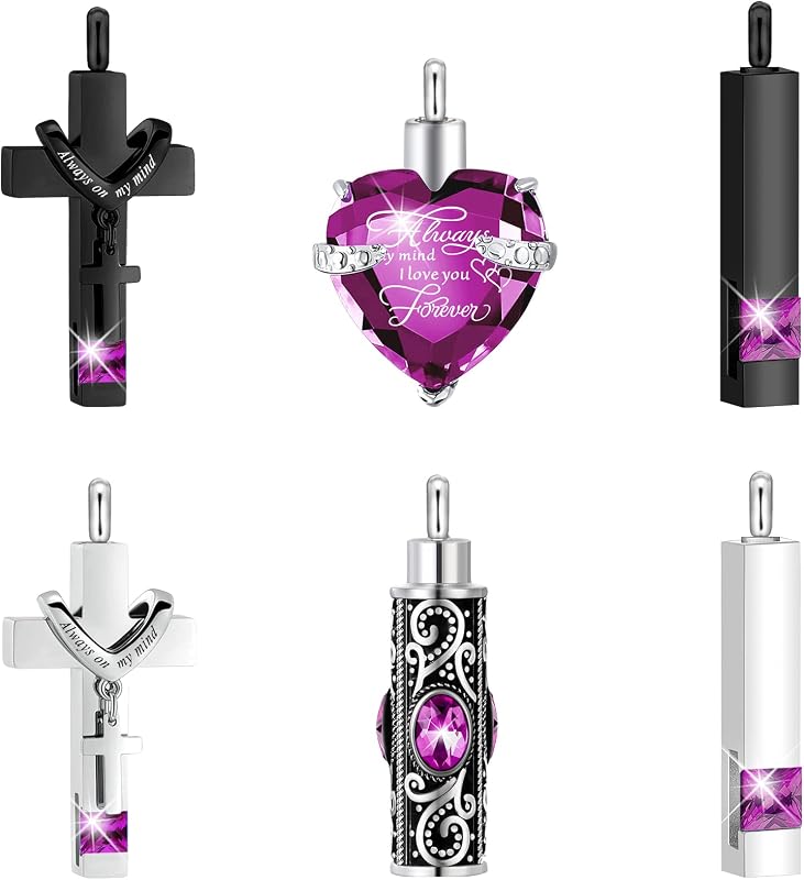 6 Pcs Ashes Necklace Urn Jewelry for Human Ashes Memorial - Men & Women Pendant