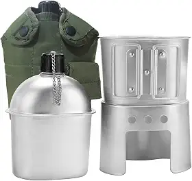 Kit de copo de cantina militar e fogão com bolsa de alumínio kit de copo de cantina do exército com tampa de cantina de água para caminhadas acampamento