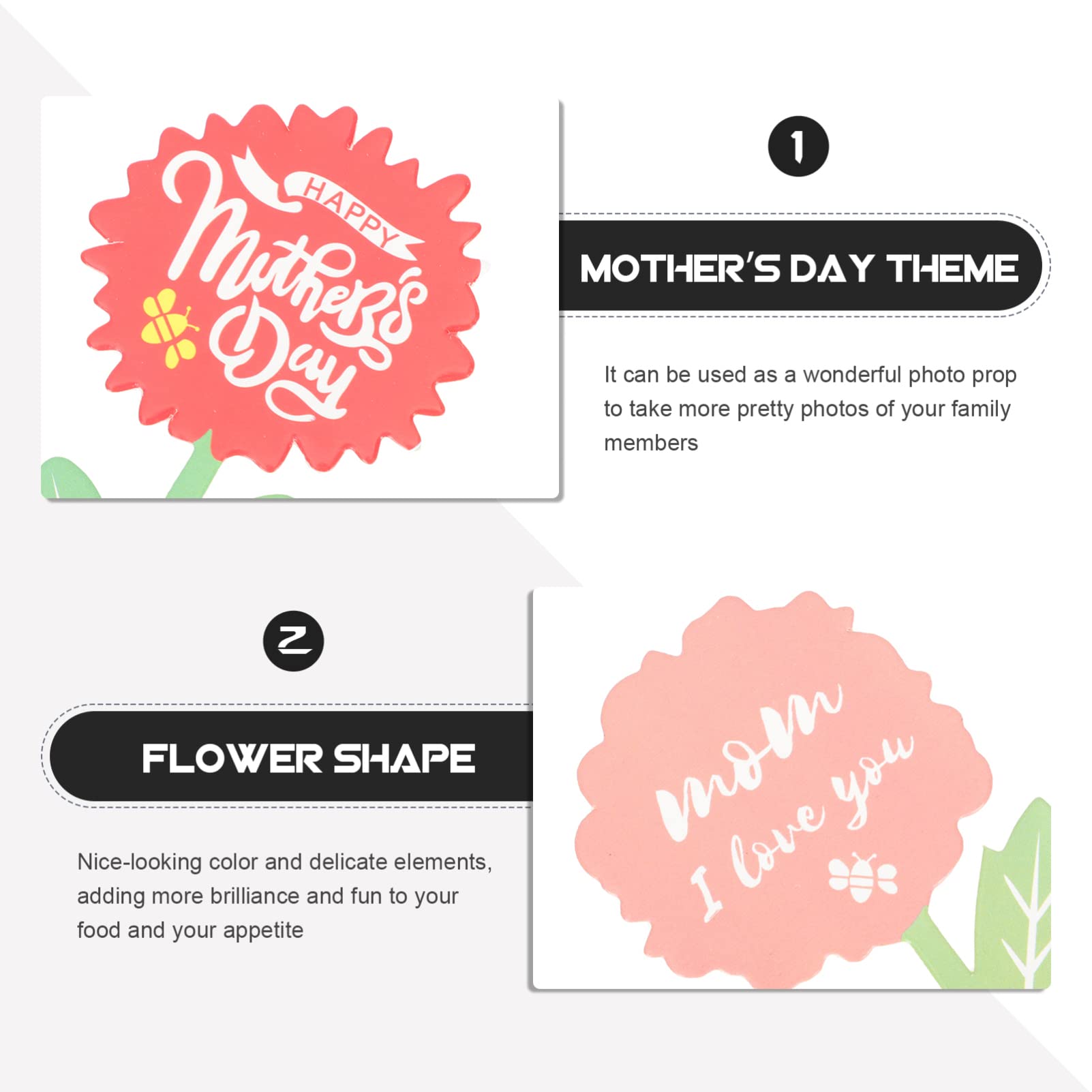 PRETYZOOM 4 Juegos Inserciones De Pastel Del Día De La Toppers Para Tartas Decoración Para Pasteles Topper Del Día De Las Madres Decoraciones De Flores De Boda Papel 60 Piezas * 4