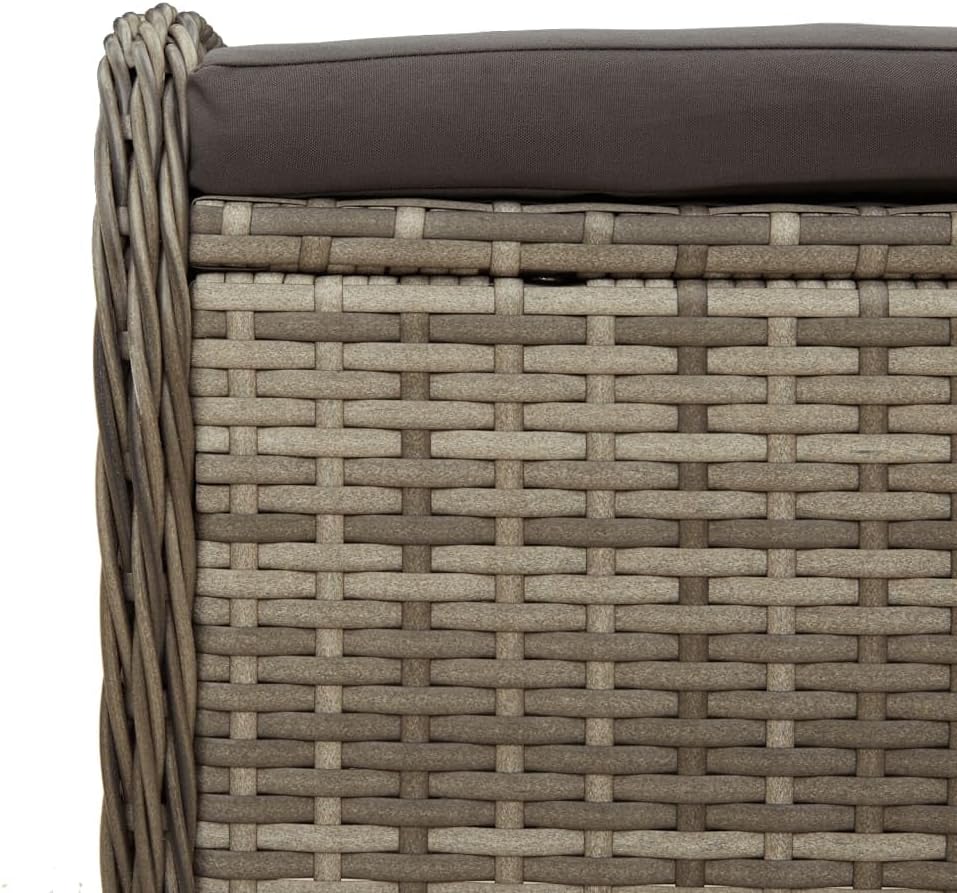 vidaXL Gray Poly Rattan Patio Stool with Cushion - Removable Cover, Weather-, Powder-Coated Steel Frame - 22.8" x 18.1" x 18.1" Outdoor Seating for Garden, Patio, Deck