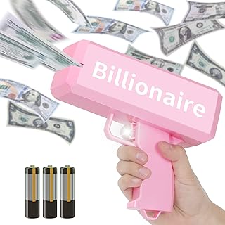 Pink Money Gun Shooter Dollar Bill Gun, Make It Rain Money Spray Gun for Birthday Party Wedding, Cash Gun Toy with 201 PCS Fake Money Prop Money
