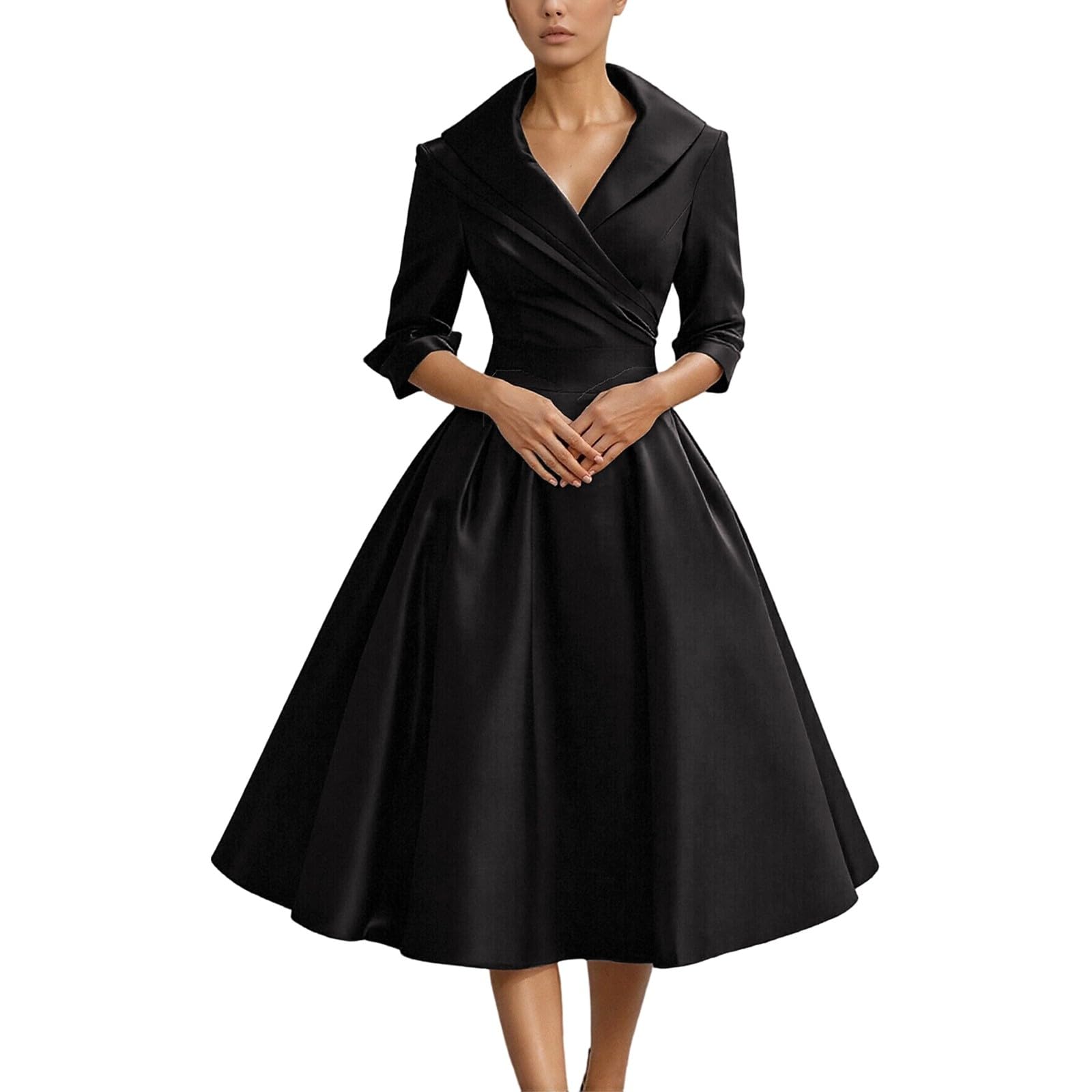 Damen Vintage Cocktailkleid im 50er Jahre Stil - Elegantes A-Linien Kleid mit Schalkragen | Festliches Swing-Kleid für besondere Anlässe