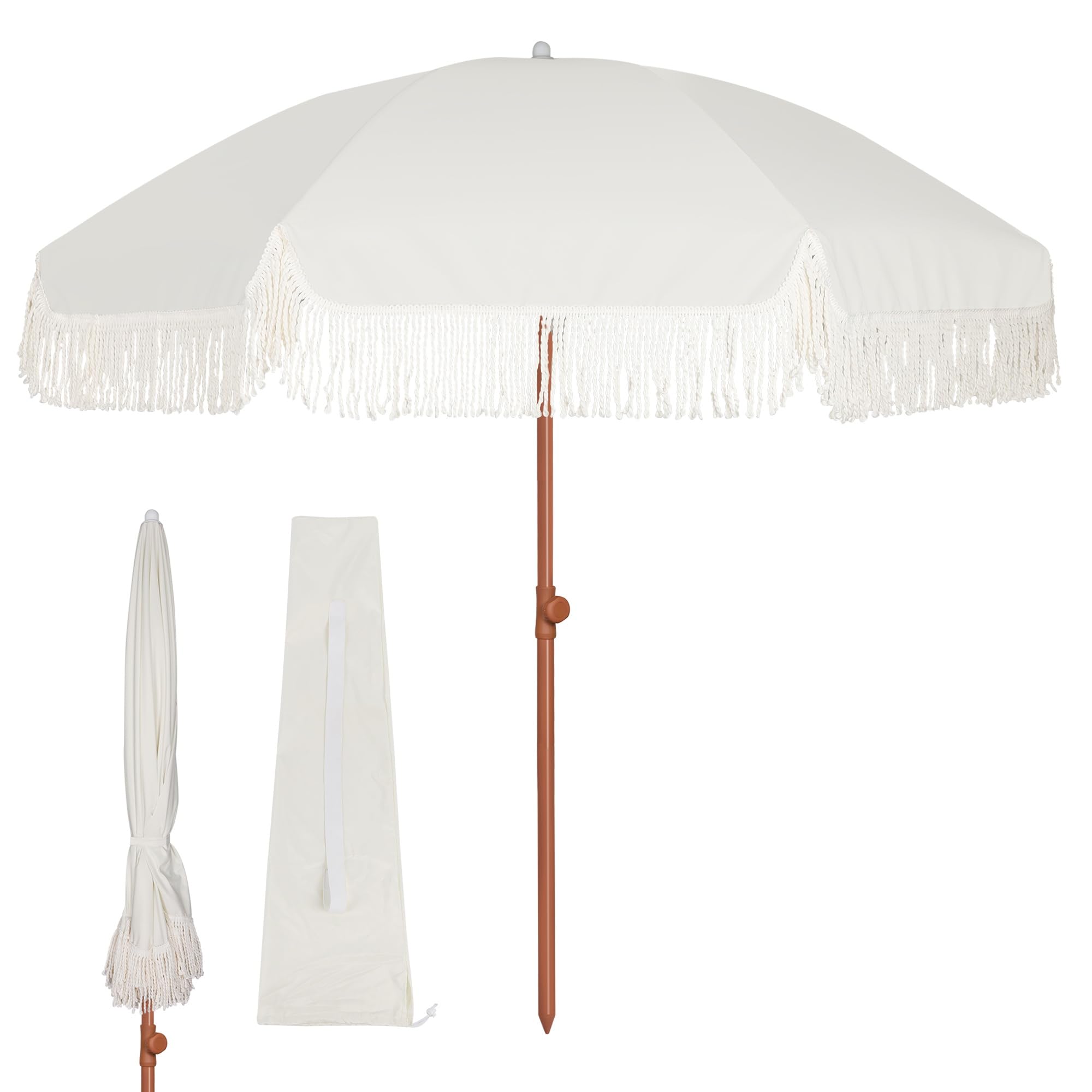 blissun 6.5ft patio umbrella with push button tilt & height adjustable, uv50+ sun protection with sturdy fiberglass ribs & iron pole, market umbrella for outdoor table garden backyard beach