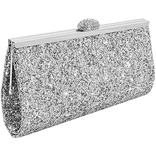 UNYU Evening Bag - Cartera de mano de Cuero liso para mujer Plateado plateado