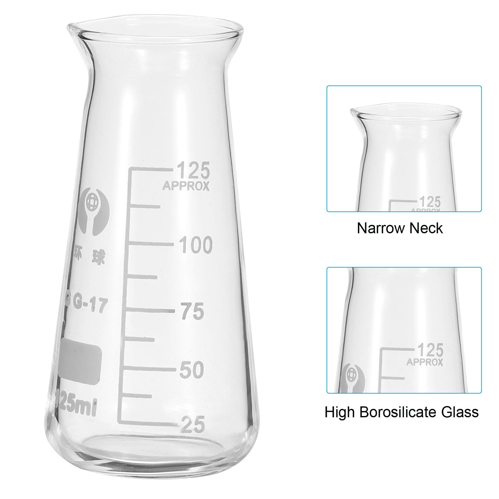 PATIKIL Matraccio Conico, 12 Pezzi 125ml 4.23oz Bocca Stretta Con misura In Vetro Borosilicato Per Esperimenti Di Laboratorio Chimica Studio Scientifico