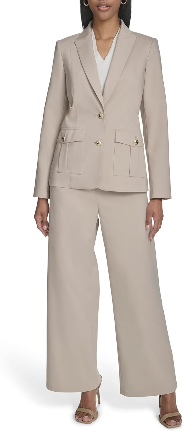 Halston Womens Two Button Compression Cotton Front Buttoned Pocket Blazer - Image 2