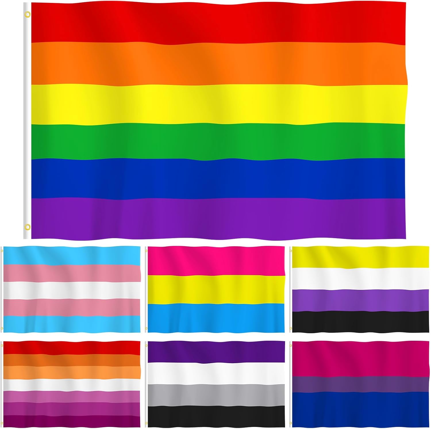 7 Pcs Large Pride Flag Bulk 3 x 5 ft Lgbtq Pansexual Trans Lesbian Banner Parade Rainbow Flags for Women Men Gay Pride Month Vivid Color and Fade Proof, 7 Styles