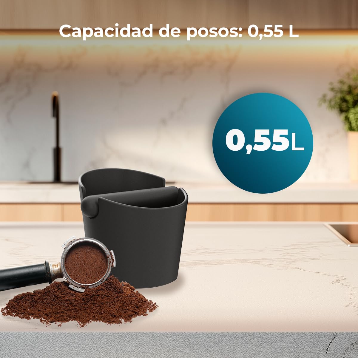 Cecotec Contenitore per fondi di caffè da 0,55 l Baristeo Throw&Away Mini. Compatto, dimensioni: 12,2 x 10 x 12,7 cm, design ergonomico, materiale ABS, barra di battuta metallica con gomma, base