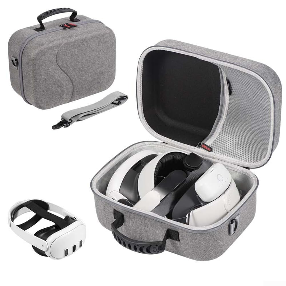 Hartschalen-Tragetasche für Meta 3S – Schutzhülle für VR-Gaming-Headset für Akku-Tragegurt – tragbarer Organizer, grau (schwarz)