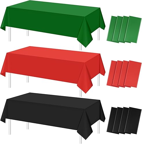 MASHAN 12 manteles de plástico color rojo, negro y verde, fundas rectangulares desechables para Kwanzaa para decoración de fiesta de festivales