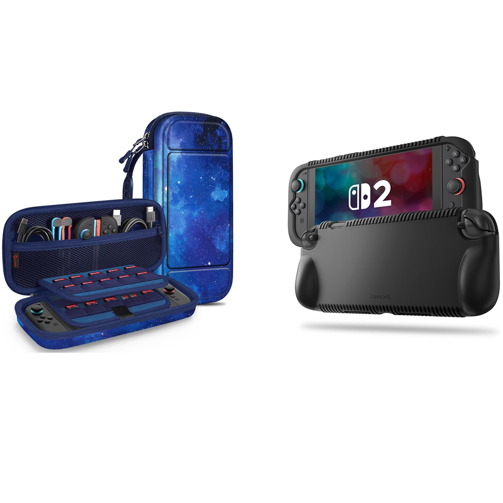 Fintie Bundle: Carrying Case for Nintendo Switch 2 (2025) with Game Card Slots + Silicone Case w/Game Card Slots & Ergonomic Grip, Soft [Anti-Slip] Protective Cover