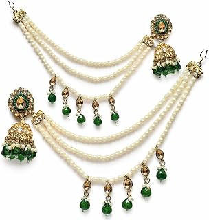 Traditional Kundan Pearl Jhumka Earrings with Juda Chain for Women & Brides | Gold Plated Ethnic Earrings with Red Stones... Price In India