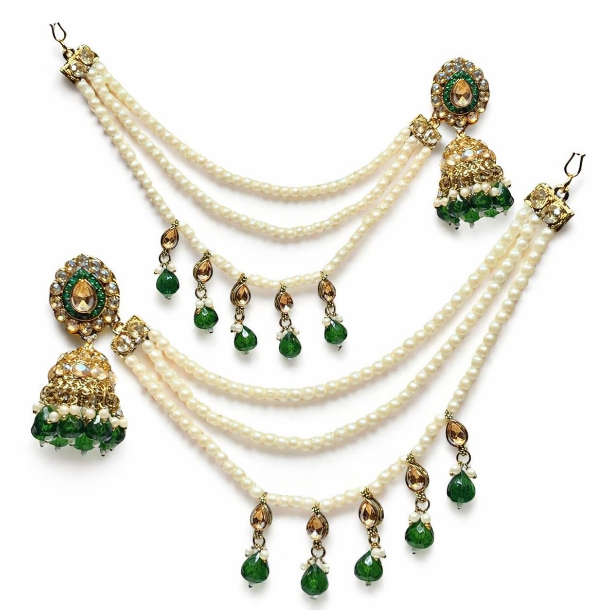 Traditional Kundan Pearl Jhumka Earrings with Juda Chain for Women & Brides | Gold Plated Ethnic Earrings with Red Stones... - Review, Price and Buying Guide