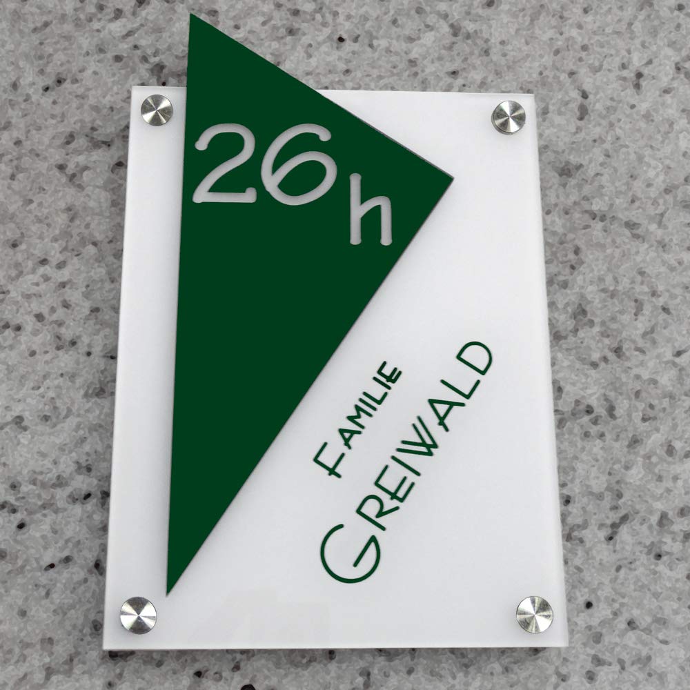 Modernes Namensschild/Türschild D2 made by GravUp mit Hausnummer : Gravur nach Wunsch - Acrylglas mit V2a Befestigungsmaterial