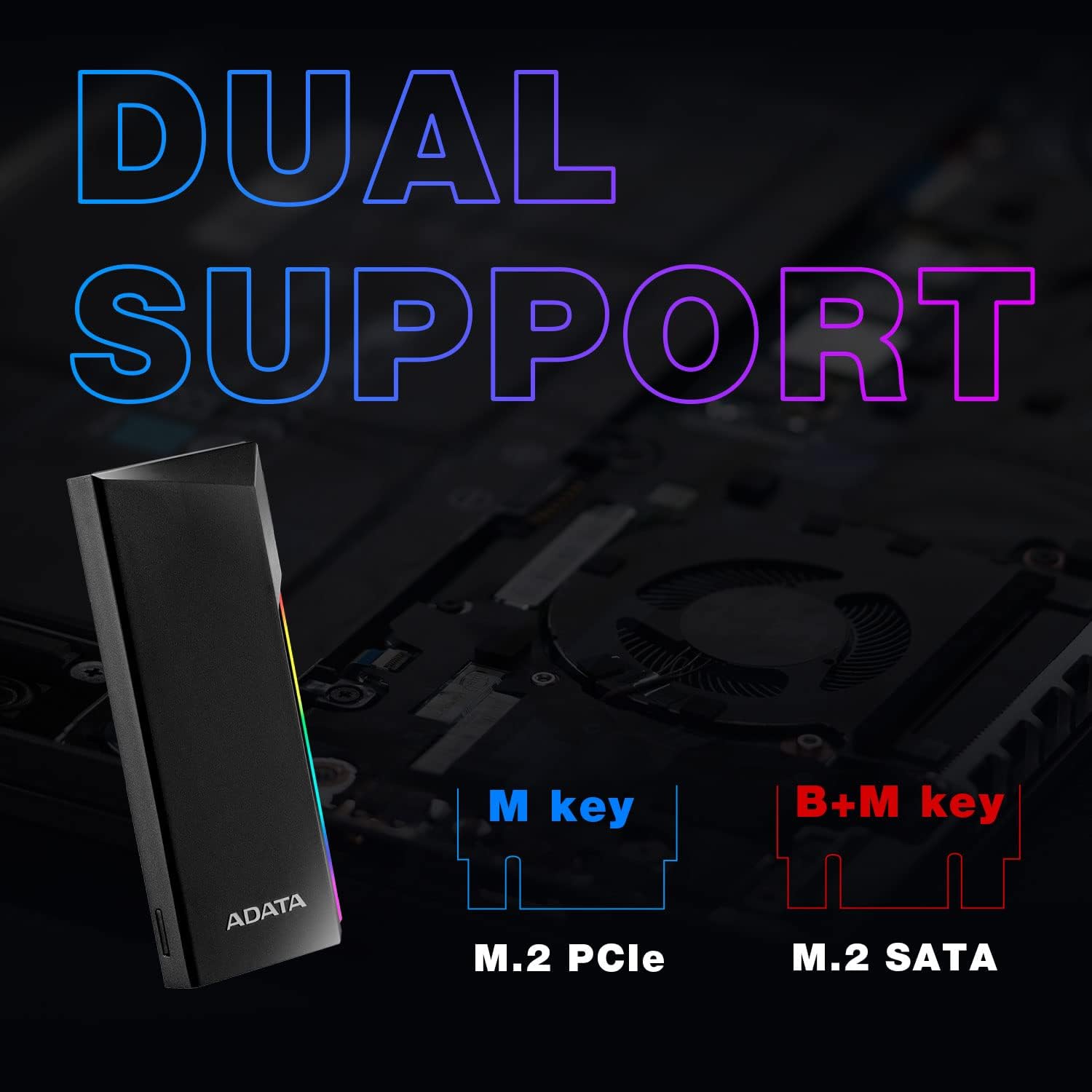 ADATA EC700G Aluminum USB 3 Gen 2 Type-C M.2 2280/2242/2230 PCIe/NVMe/SATA SSD External Portable Enclosure Case Adapter Tool-Less Design (AEC700GU32G2-CGY)