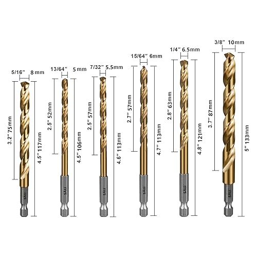 Miniatura 2 de SALI Juego de brocas de cobalto, paquete de 23 brocas de acero de alta velocidad con vástago hexagonal de 116 a 38 pulgadas, para madera dura,