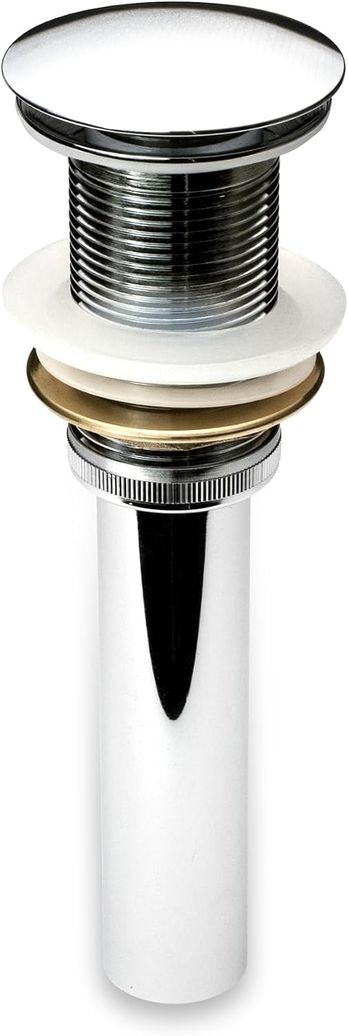 Luxier Brass Bathroom Sink Pop-Up Drain Stopper for Vessel and Vanity Sinks Without Overflow in Chrome, DS01-TC
