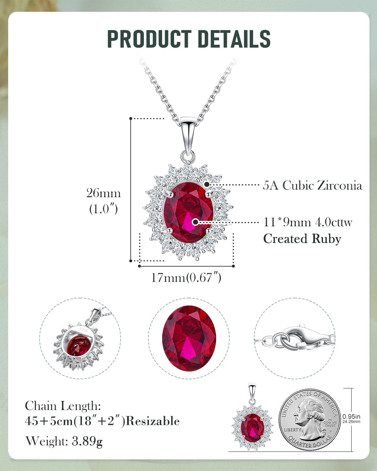 Sterling Silver Birthstone Necklace for Women Oval Solitaire Pendant Necklace Birthday/Anniversary/Wedding Jewelry(with Gift Box)