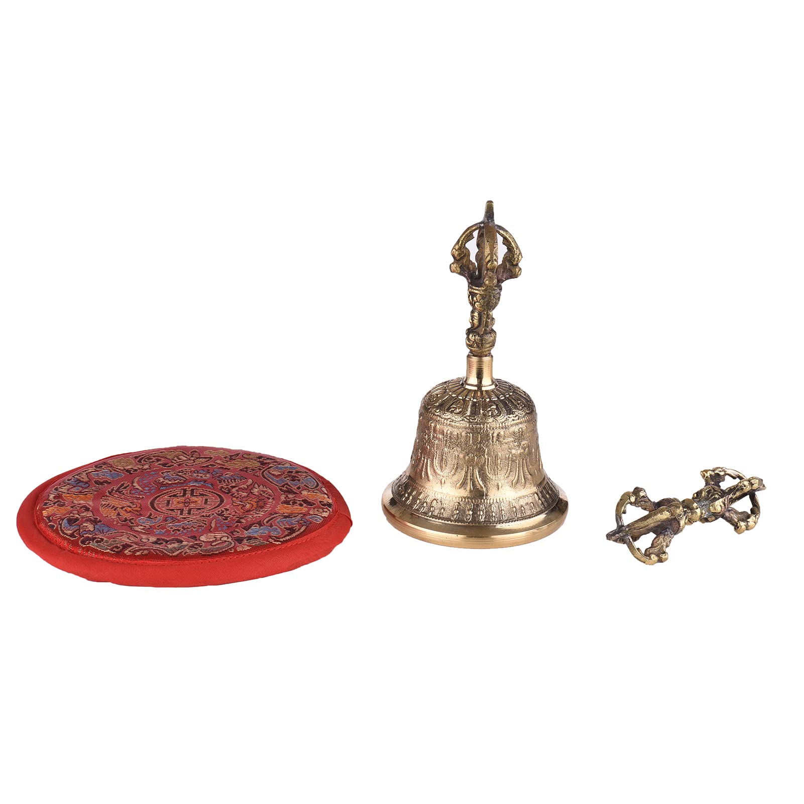 Karlak Campana de mano budista tibetana de bronce con acolchado Vajra para meditación y oración