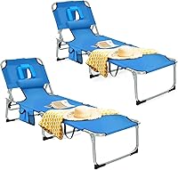 Vista 14 de Tangkula Silla de bronceado con agujero frontal, plegable y ajustable para patio, silla reclinable, para playa, tomar el sol, con bolsillo lateral