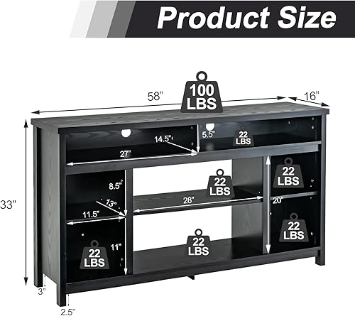 Miniatura 5 de Tangkula Soporte de TV para televisores de hasta 65 pulgadas, mesa de consola multimedia con estante ajustable y agujeros de gestión de cables,