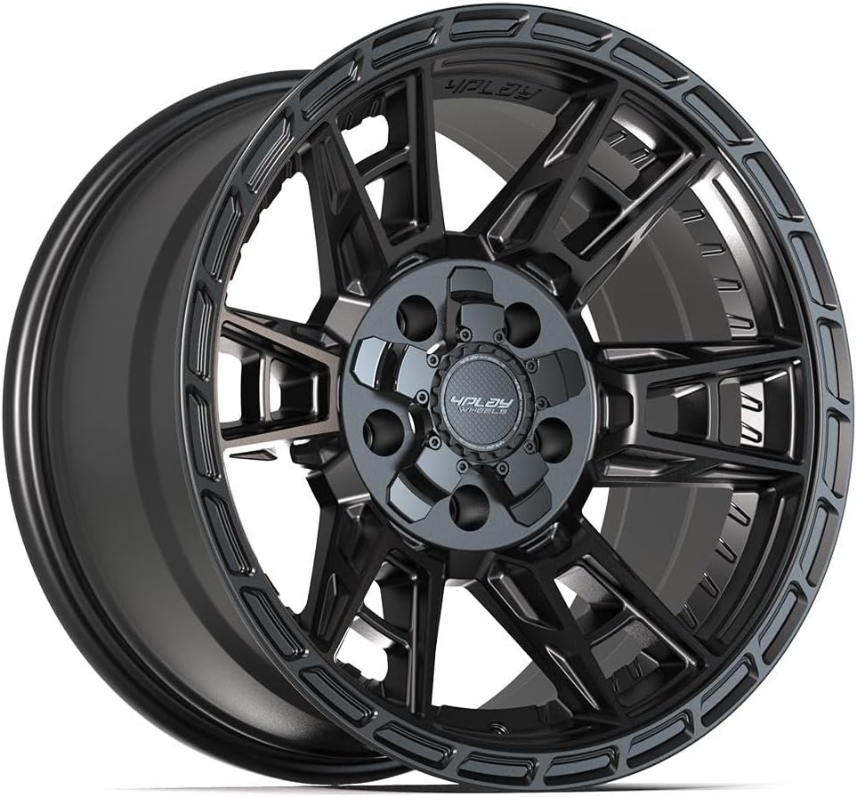 4PLAY Wheels 4PS20 17 Inch Rims and Tires Fit 5x127 & 5x139.7 17x9 Satin Black - TerraMax RT 33x12.50/17 (Set of 4)
