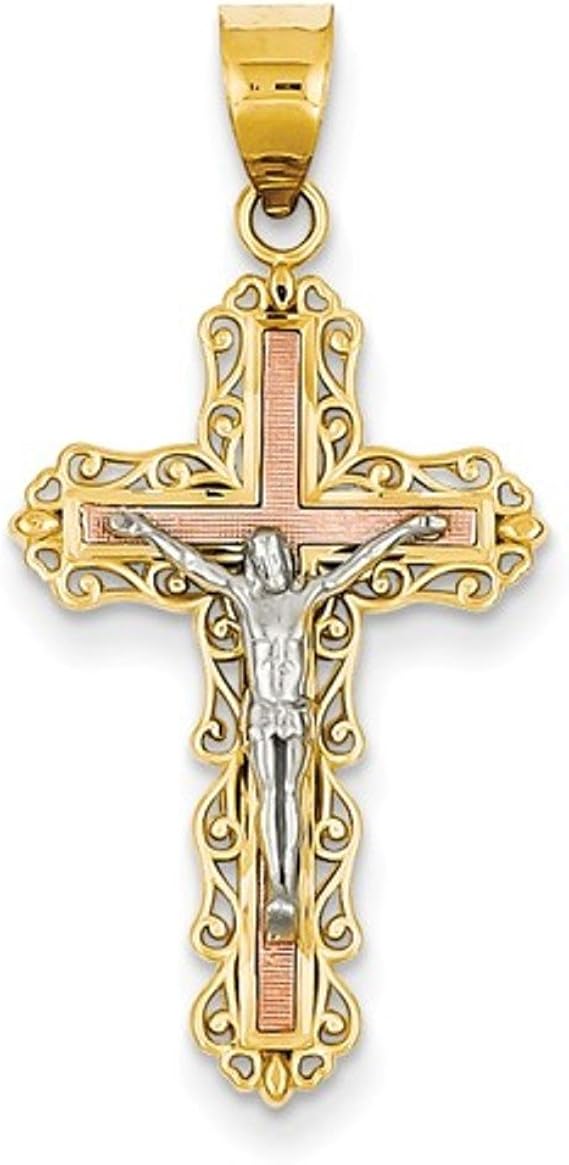 Tri Color Cross Crucifix Pendant Charm 