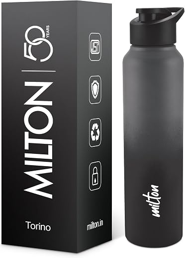 MILTON Torino 1000 Stainless Steel Water Bottle, Leakproof Lid, Single Walled, ISI Certified I For School, Office, Gym I 9...