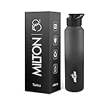 MILTON Torino 1000 Stainless Steel Water Bottle, Leakproof Lid, Single Walled, ISI Certified I For School, Office, Gym I 980 ml, Grey & Black