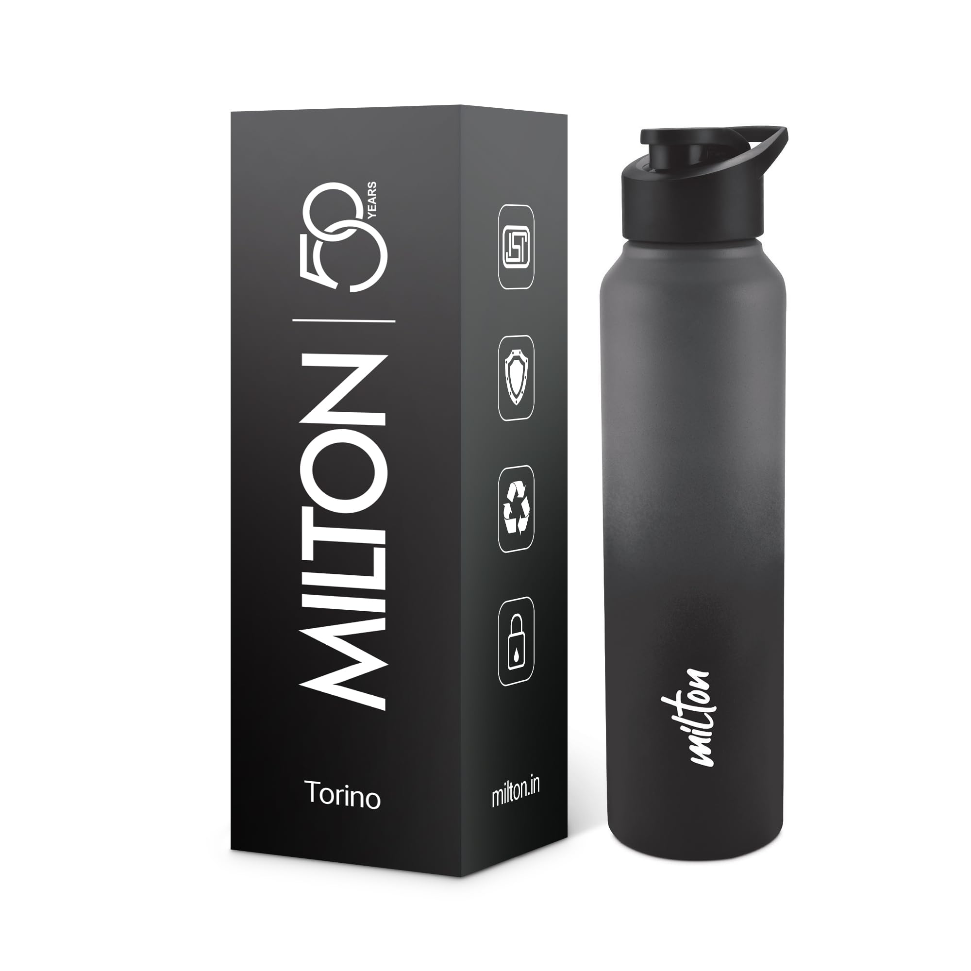 MILTON Torino 1000 Stainless Steel Water Bottle, Leakproof Lid, Single Walled, ISI Certified I For School, Office, Gym I 980 ml, Grey & Black-image-12