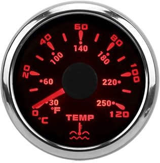 Calibre de Temperatura de Agua de 52 Mm, IP67, con Luz de Fondo de 7 Colores, Adecuada para una Gama Completa de Instrumentos de Paso, Universal para Automóviles, Motores y RVS