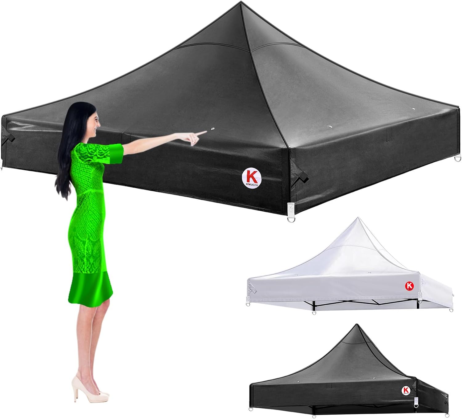 New 10x10 Canopy Replacement Top Cover for Pop Up Canopy Tent - 8 Drainage Holes, More Durable 600D Waterproof Material for Outdoor Events, Vendor Booths (Top Only) (Black)