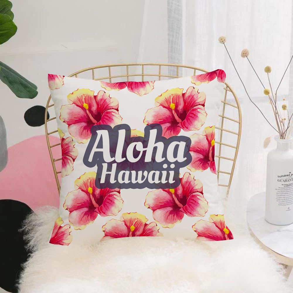 HYOSXW Cushion Cover,Throw Pillow Case Home Decorative for Living Room Bedroom Sofa Chair 16X16 Inch,Hawaiian Dekorationen, Aloha Hawaii Tropical Flowers Floral,Pillowcase 40X40cm