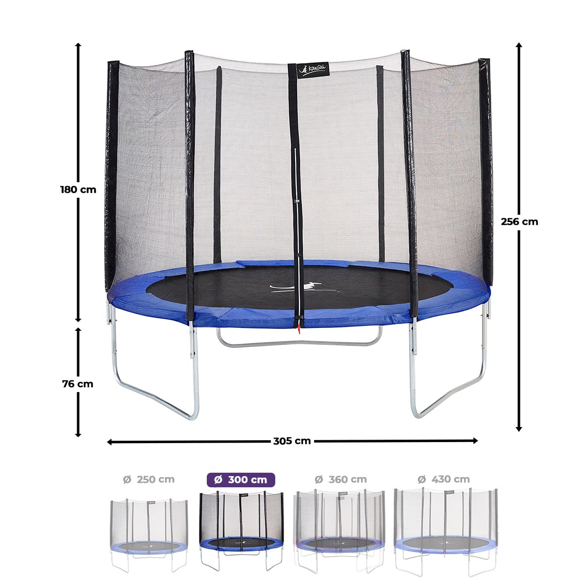 KANGUI Trampoline Enfant extérieur Jardin avec Filet de sécurité – Ø250 Ø300 Ø360 Ø430 cm – Bleu