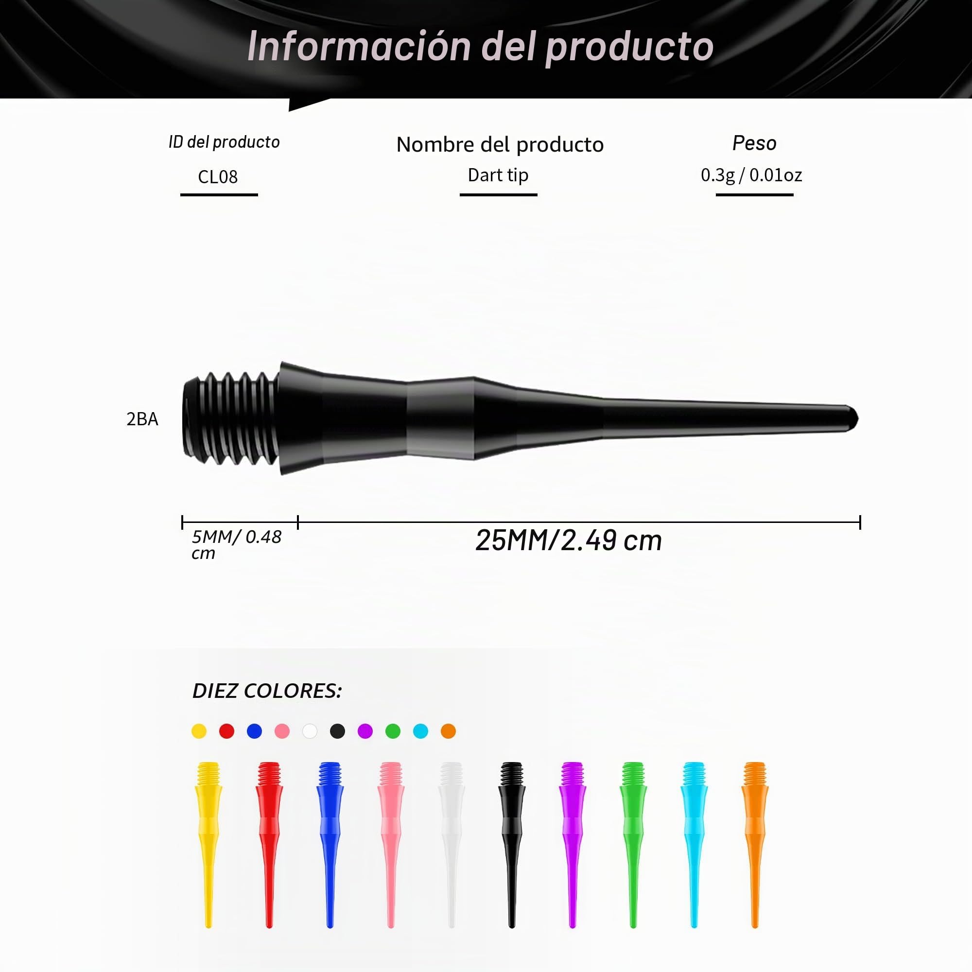 CyeeLife Puntas de dardos de plástico 500 unidades rosca 2BA diez colores