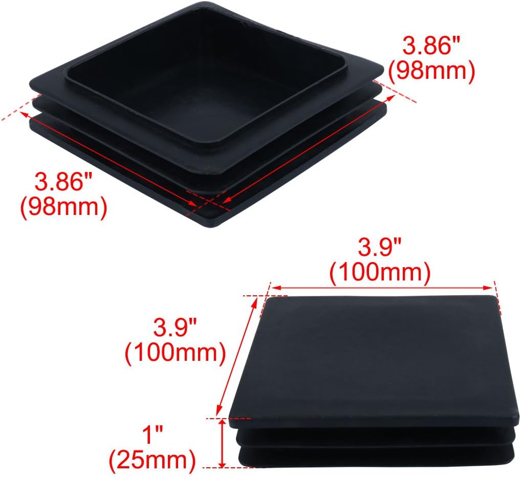 sourcing map 100mm x 100mm Plastic Square Inserts End Blanking Caps Black 4 Pcs - Image 3