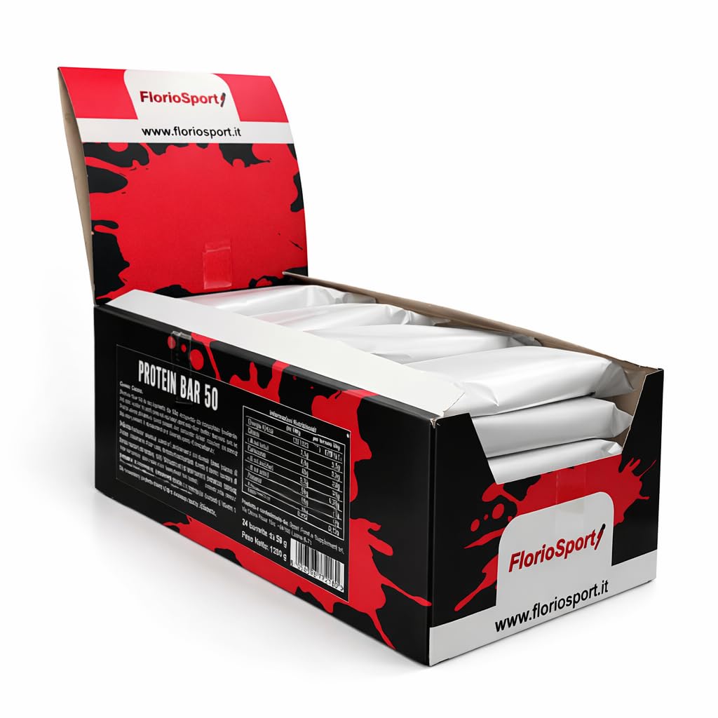 Barrette Proteiche Protein Bar 50 FlorioSport - 24 Barrette da 50g ricoperte - Senza Zuccheri Aggiunti - 40% di Proteine del Siero del Latte Whey. Peso Netto 1200g (Pistacchio)